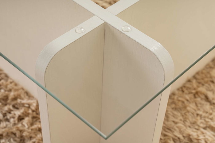 Nordure Mesa de Centro Flavio - Madera Blanca con Cristal Templado y Tablero Melamina 105x30x65cm